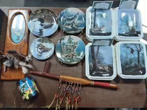 24 Peace Pipe, Dream Catchers, Toy Drum, Eagle-Wolves-Loons-Cougar Wildlife Collector Plates