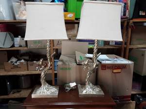 Pair Of Bird On Branch Lamps With Shades