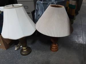 2-Table Lamps With Shades-Wood 27, Brass 30