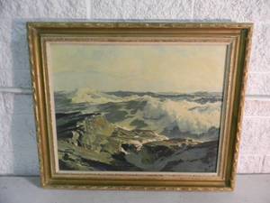 lot 9 image: VINTAGE ORIGINAL Frederick J Waugh painting Sea Scape on canvas RARE ORIGINAL - ABSOLUTELY FANTASTIC PIECE - APPROX 35 By 28 - SEE PICTURES