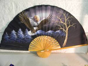 lot 43 image: NIGHT JOURNEY ART ON WALL FAN #E002 - LARGE APPROX 60wide 36high - NICE - AWESOME PIECE - SEE PICTURES