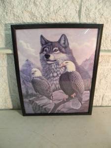 lot 44 image: WOLF  EAGLE FRAMED PRINT - NICE - COOL PIECE - APPROX 17 By 22- SEE PICTURES