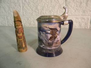 lot 45 image: The Franklin Mint EAGLE OF THE FRONTIER COLLECTOR TANKARD & AMERICAN INDIAN CARVING - NICE - COOL PIECES - SEE PICTURES