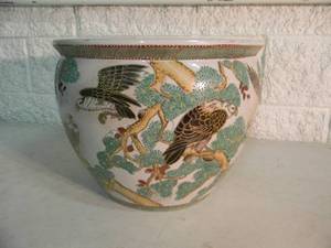 lot 48 image: Vintage Large Japanese Green Royal Satsuma Fishbowl - Approx 12 tall 15 wide - NICE - FANTASTIC PIECE - SEE PICTURES