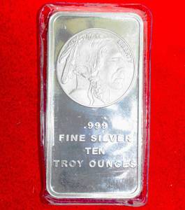lot 395 image: Lot of (1) Ten oz. Silver Bar American IndianBuffalo Design .999 Fine