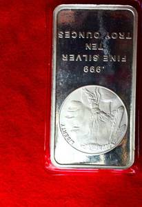 lot 396 image: Lot of (1) Ten oz. Silver Bar American IndianBuffalo Design .999 Fine