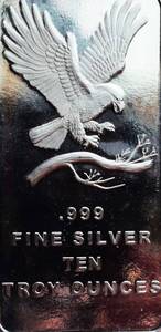 lot 398 image: Lot of (1) Ten oz. Silver Bar Eagle Landing Design Silver Towne .999 Fine