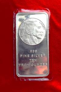 lot 400 image: Lot of (1) Ten oz. Silver Bar American IndianBuffalo Design .999 Fine
