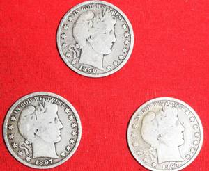 lot 405 image: Lot of (3) 19th Century Barber Halves 189918971897 F2-F3 90% Silver