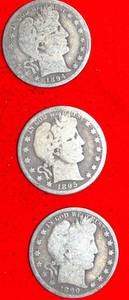 lot 406 image: Lot of (3) 19th Century Barber Halves 189418951899 F2-F3 90% Silver