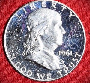 lot 412 image: Lot of (1) 1961 Franklin Half Dollar 90% Silver Proof
