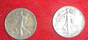 lot 420 image: Lot of (2) 1938 Liberty Walking Half Dollar F12  90% Silver