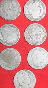 lot 423 image: Lot of (7) Barber Half Dollar - Various Dates, Mints - Grading P01 to F2-3 90% Silver