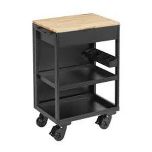 Husky Heavy Duty Welded Utility Cart with Wooden Top in Black (24.25 in. W x 37.5 in. H x 17.5 in. D) Customer Returns See Pictures