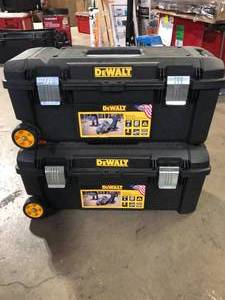 Lot of DEWALT 28 in. W 12 Gal. Polypropylene Rolling Tool Box Customer Returns See Pictures