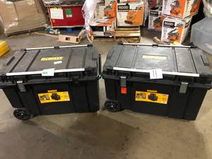 Lot of DEWALT Tough Chest 38 in. W 63 Gal. Polypropylene Rolling Tool Box Damaged Customer Returns See Pictures
