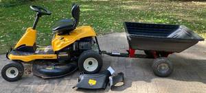 lot 2 image: Cub Cadet CC30H 30 Cut Mini Riding Lawn Mower with Craftsman Polycart Trailer(10 cu.Ft)