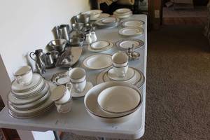 lot 13 image: Noritake Bone China and Pewter Dishware Set