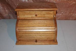 lot 22 image: Wooden Roll Top Bread Box with Drawer