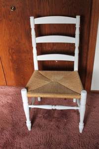 lot 46 image: White Ladder Back Chair with Woven Seat