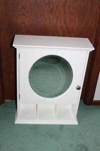 lot 47 image: White Wall-Mounted Cabinet with Mirror and Storage Compartments