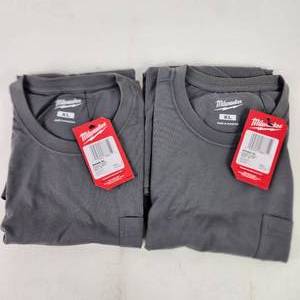 Lot Of Two New With Tags Milwaukee Gray T-Shirts Front Pocket Size XL