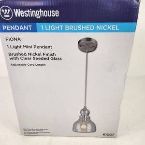 New Westinghouse Mini Pendant Light Brushed Nickel Finish With Clear Seeded Glass Adjustable Cord