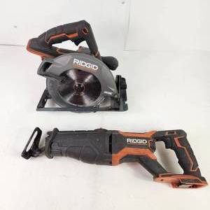 Lot Of Two Ridgid Tools Circular Saw 7-14 R8652 And Reciprocating Saw R8642
