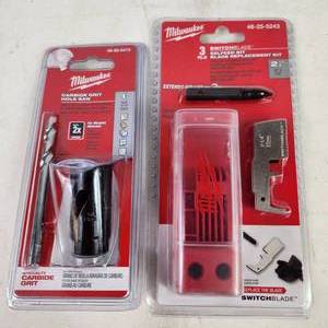 Two New Milwaukee Tools Carbide Grit Hole Saw 1 49-56-0413 And Selfeed Bit Blade Replacement Kit