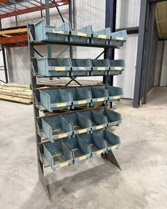 lot 389 image: Heavy-Duty Steel 20 Bin Shelf with Plastic Bins - 36 x 64 x 16