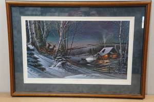 lot 112 image: Framed Terry Redlin Print Evening with Friends 1989