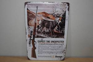 lot 152 image: Metal Vintage Look Savage Rifle Advertisement Sign