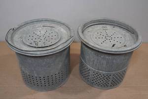 lot 162 image: 2 Vintage Galvanized Metal Bait Buckets