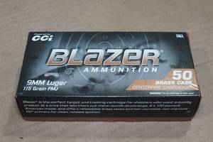 lot 261 image: 50 CCI Blazer 9mm Luger 115 Gr FMJ Ammo