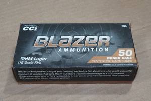 lot 262 image: 50 CCI Blazer 9mm Luger 115 Gr FMJ Ammo