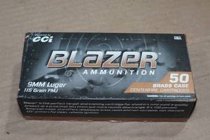lot 263 image: 50 CCI Blazer 9mm Luger 115 Gr FMJ Ammo