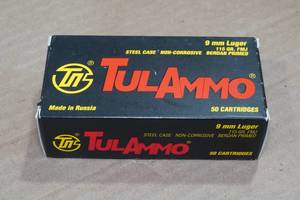 lot 265 image: 50 TulAmmo 9mm Luger 115 Gr FMJ Steel Case Ammo