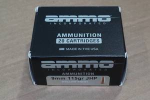 lot 280 image: 20 Ammo Inc 9mm Luger 115 Gr JHP Ammo