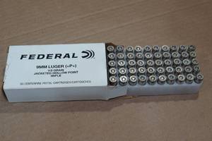 lot 282 image: 50 Federal LE 9mm Luger P 115 Gr JHP Ammo