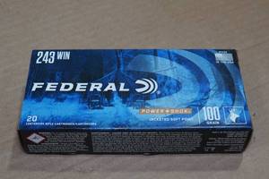 lot 295 image: 20 Federal Power Shok .243 Win 100 Gr JSP Ammo