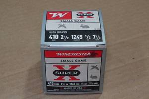 lot 370 image: 25 Winchester Super X .410 Bore 2-12 7-12 Shot High Brass Shotshells