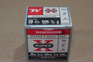 lot 377 image: 25 Winchester Super X 28 Gauge 2-34 6 Shot High Brass Shotshells