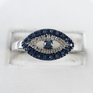 lot 110 image: Affinity Diamond  Natural Diamond Evil Eye Sterling Silver Ring. Size 7.