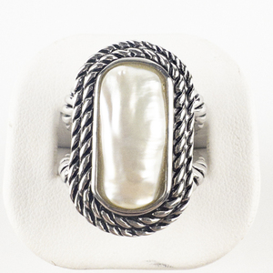 lot 116 image: CFJ  Mother Of Pearl Rope Boarder Sterling Silver Statement Ring . Size 5.75 - 6.