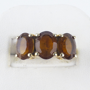 lot 119 image: Three Stone Oval Cut Garnet Vermeil Ring. Size 5.75 - 6.
