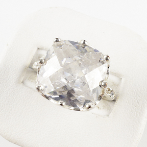 lot 123 image: Cz & Rhinestone  Silver Tone Base Metal Engagement Style Ring. Size 7.75 - 8.