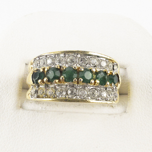 lot 128 image: Green & White Cz 14K Gold Electroplate Ring. Size 5.5 - 5.75.
