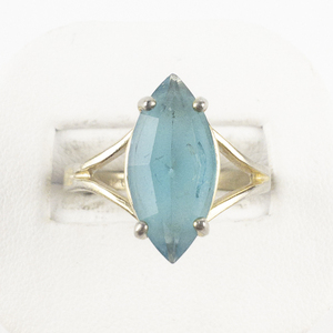lot 138 image: Esposito  Marquise Blue CZ gold Tone 14K Gold Electroplate Ring. Size 9 - 9.25.