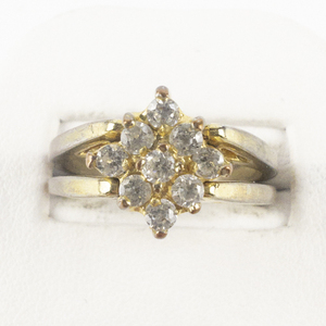 lot 139 image: Cz & Amethyst Cluster Rose Tone Base Metal Reversable Ring . Size 9 - 9.25.