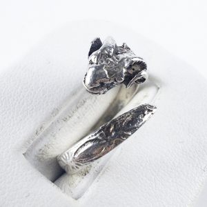 lot 153 image: Ram Head  Sterling Silver Wrap Ring. Size 7--8.